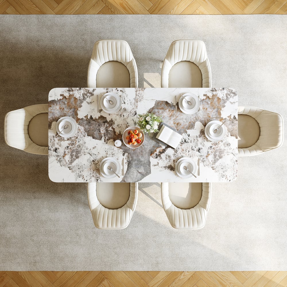 Table de salle à manger rectangulaire moderne en pierre de 2000 mm avec tréteau en acier inoxydable image de fenêtre