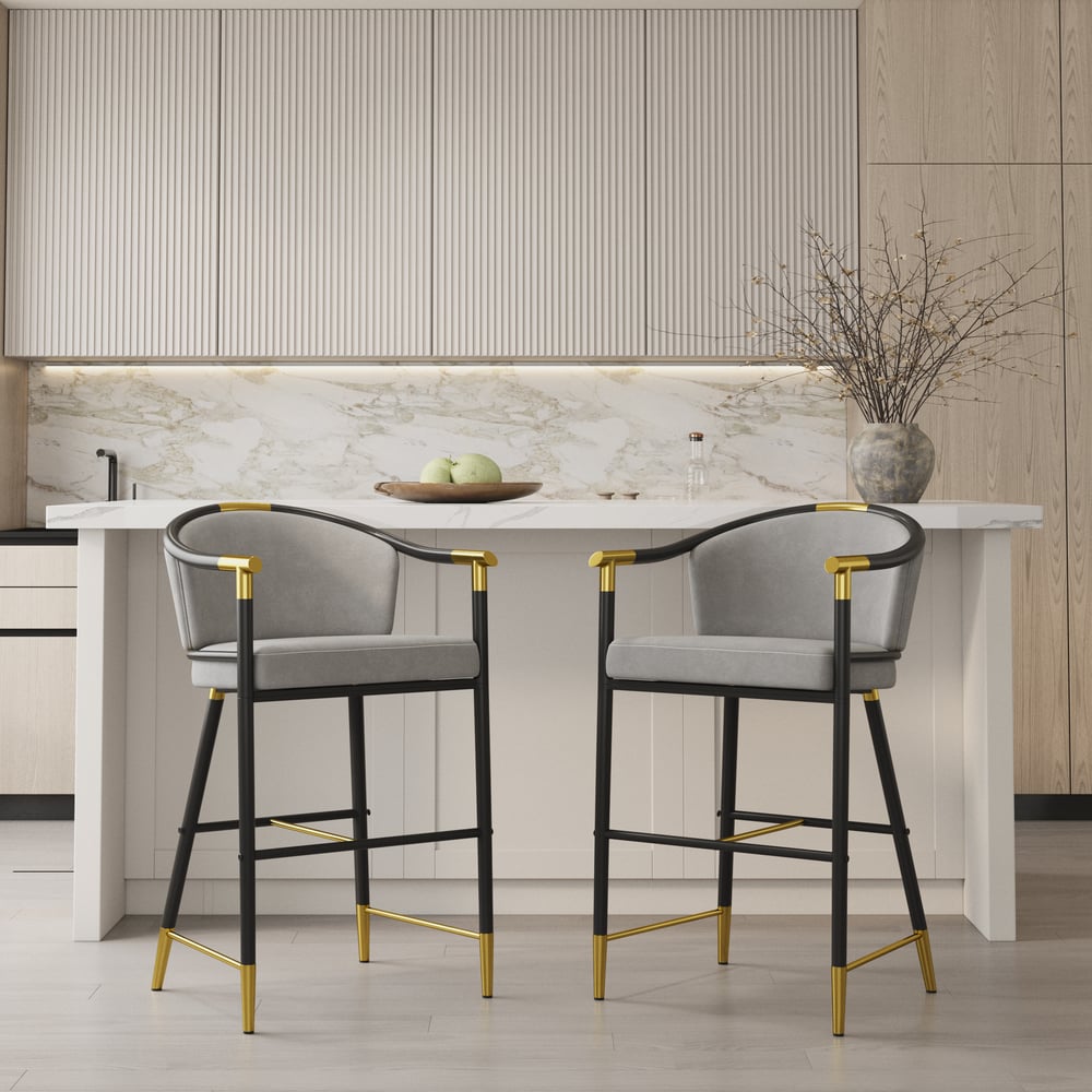 Craines Series Modern Velvet Counter Stools with Upholstery Gray window image