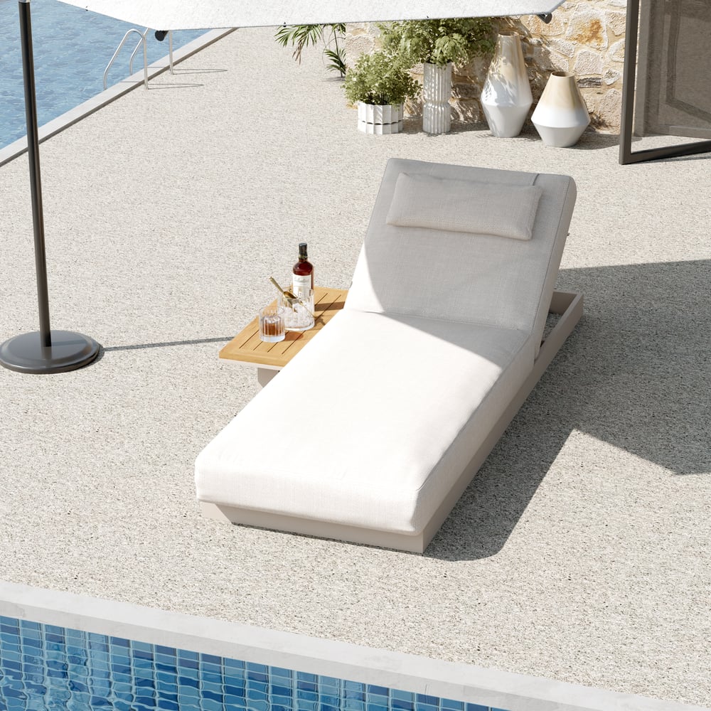 Wood & Aluminum Outdoor Lounger Daybed Patio Furniture in Warm White Cushion Set of 2 window image