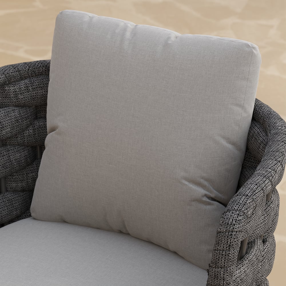 2-delige moderne eetkamerstoel van aluminium en touwen uit het midden van de eeuw, donkergrijs Vensterafbeelding