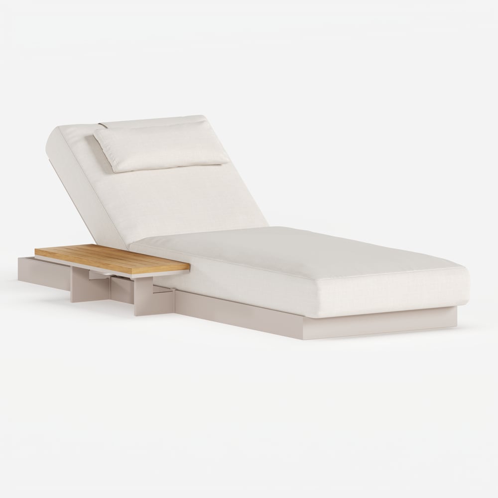 Axis Teak & Aluminum Outdoor Lounger Chair Patio Furniture in Warm White Cushion window image