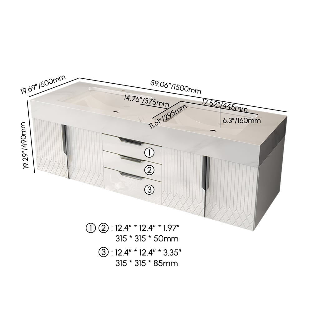 Aro Series Bathroom Vanity Set 59" Modern Floating Bathroom Vanity White with Sink weights dimensions image