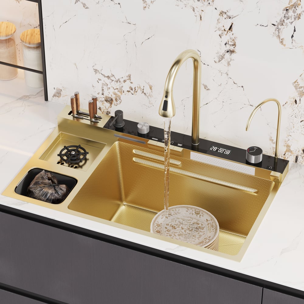 Multi-Function Stainless Steel Kitchen Sink 32.3" × 18.9" with Pull-Out Faucet window image