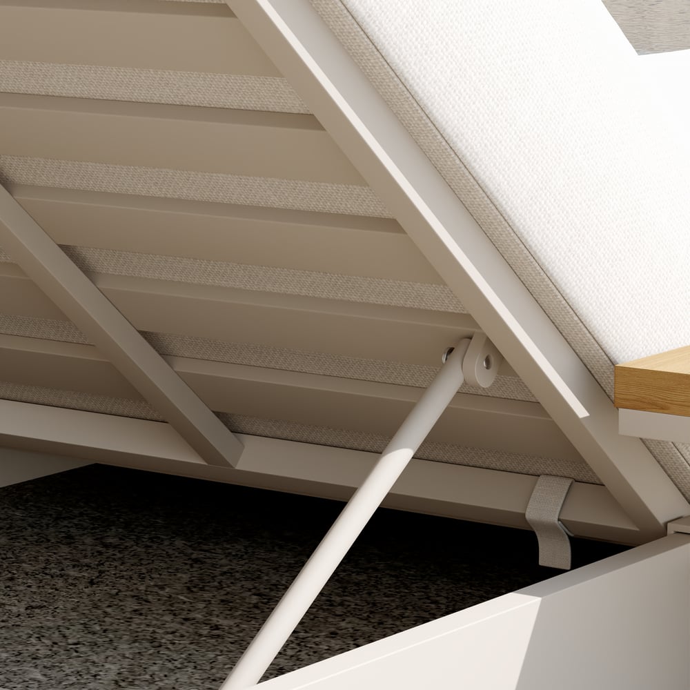 Axis Teak & Aluminum Outdoor Lounger Chair Patio Furniture in Warm White Cushion window image