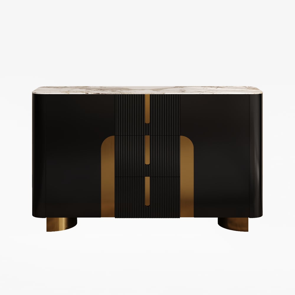 Artus ModernMatte Black 1500mm Sintered Stone Sideboard 3 Drawers Kitchen Buffet Table window image