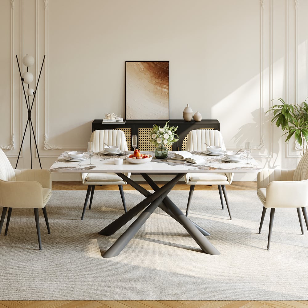1800 mm Nowoczesny kamienny prostokątny stół jadalny z estakadą ze stali nierdzewnej obraz okna