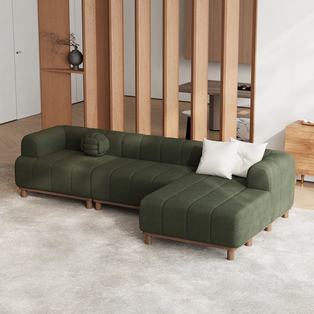 3000mm Boucle 3-Piece L-Shaped Chaise Sectional with Wood Legs window image