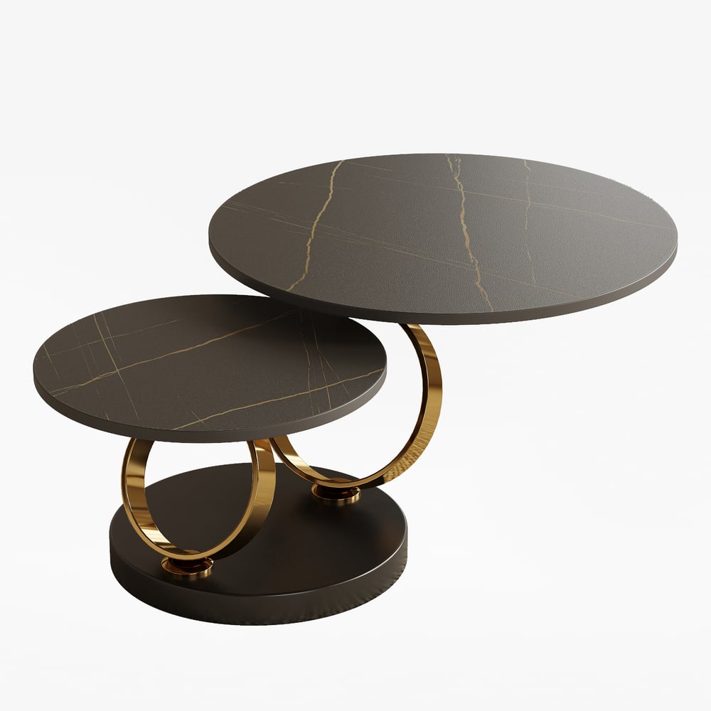 Modern Black Extendable Coffee Table with Ring-shaped Metal Pedestal window image