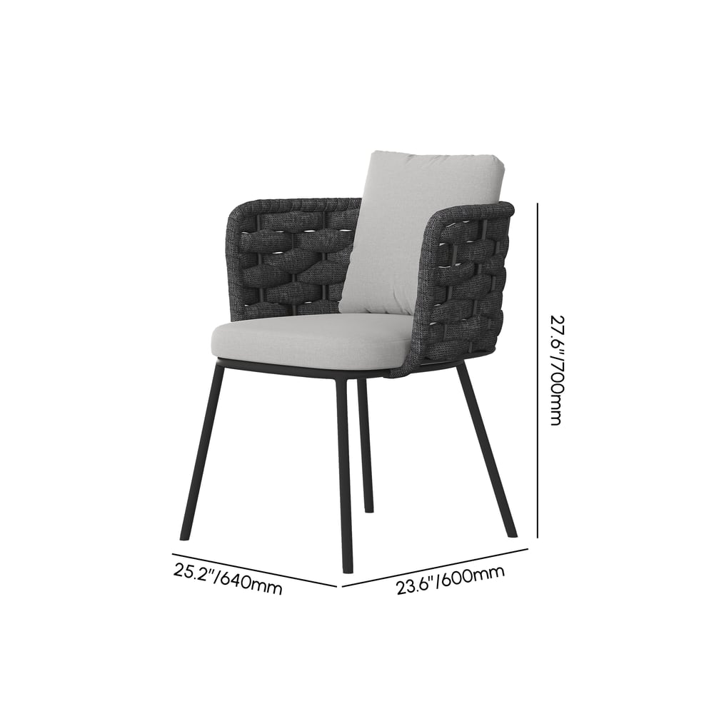 2-delige moderne eetkamerstoel van aluminium en touwen uit het midden van de eeuw, donkergrijs Afbeelding met gewichten en afmetingen