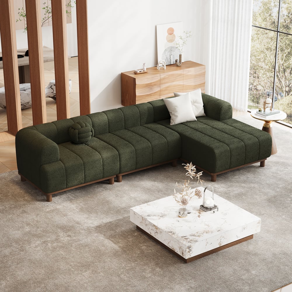 3000mm Boucle 3-Piece L-Shaped Chaise Sectional with Wood Legs window image