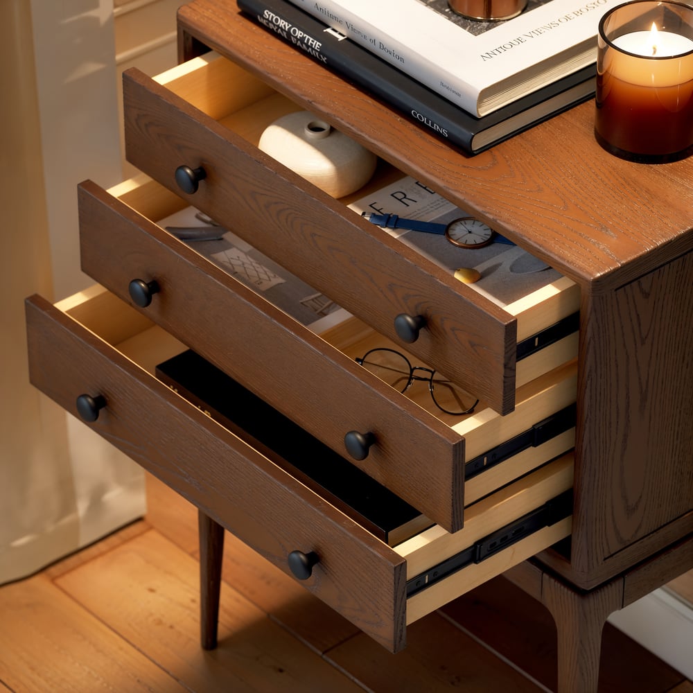 Tanic Mid Century Modern Chest Cabinet with Storage 3 Drawers of Ash Wood in Walnut window image