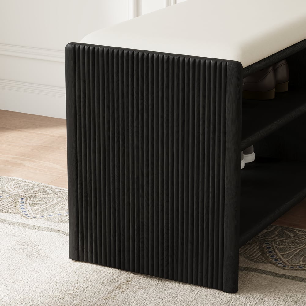 1010mm Wood Shoe Storage Entryway Bench Leather Upholstered window image