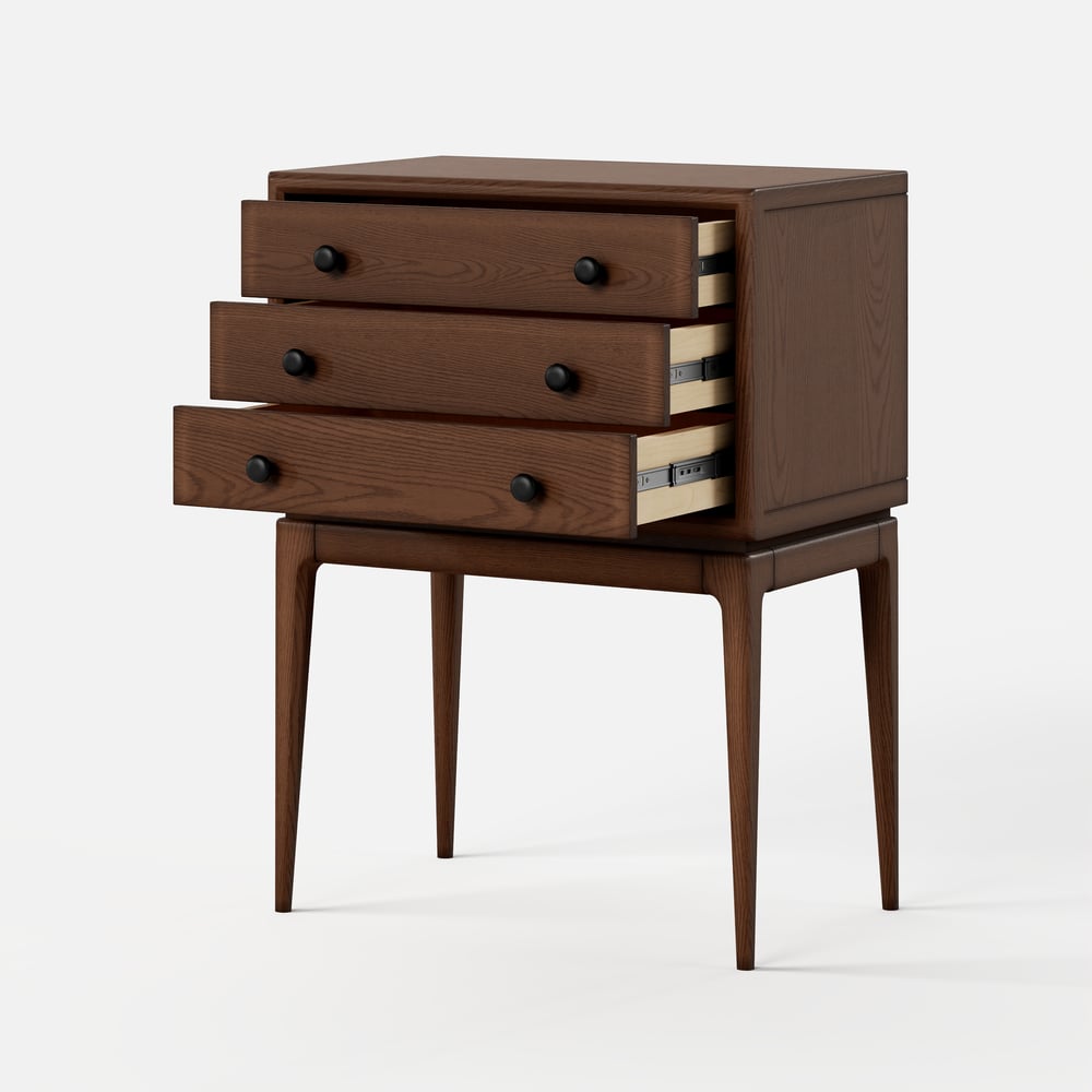 Tanic Mid Century Modern Chest Cabinet with Storage 3 Drawers of Ash Wood in Walnut window image