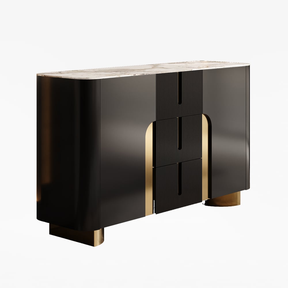Artus ModernMatte Black 1500mm Sintered Stone Sideboard 3 Drawers Kitchen Buffet Table window image