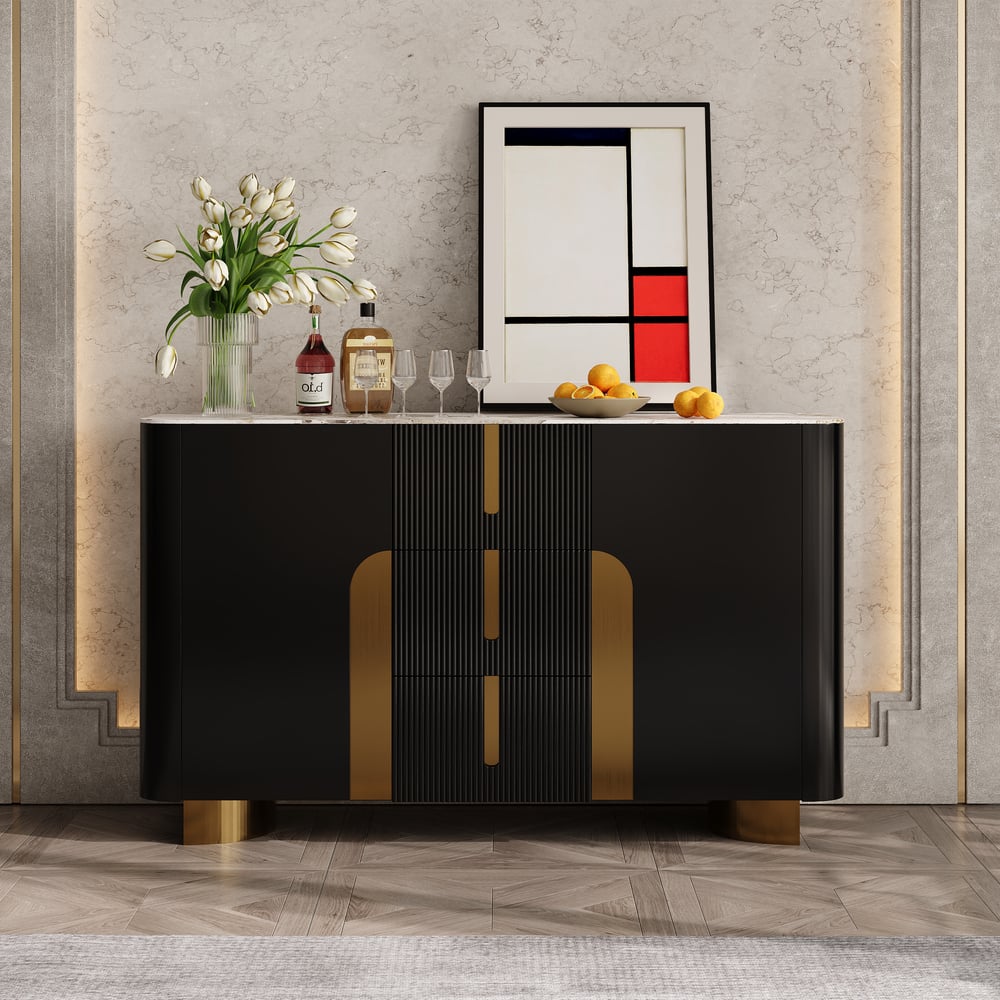 Artus ModernMatte Black 1500mm Sintered Stone Sideboard 3 Drawers Kitchen Buffet Table window image