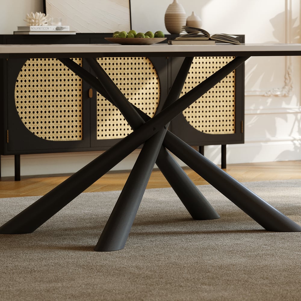 1800 mm Nowoczesny kamienny prostokątny stół jadalny z estakadą ze stali nierdzewnej obraz okna