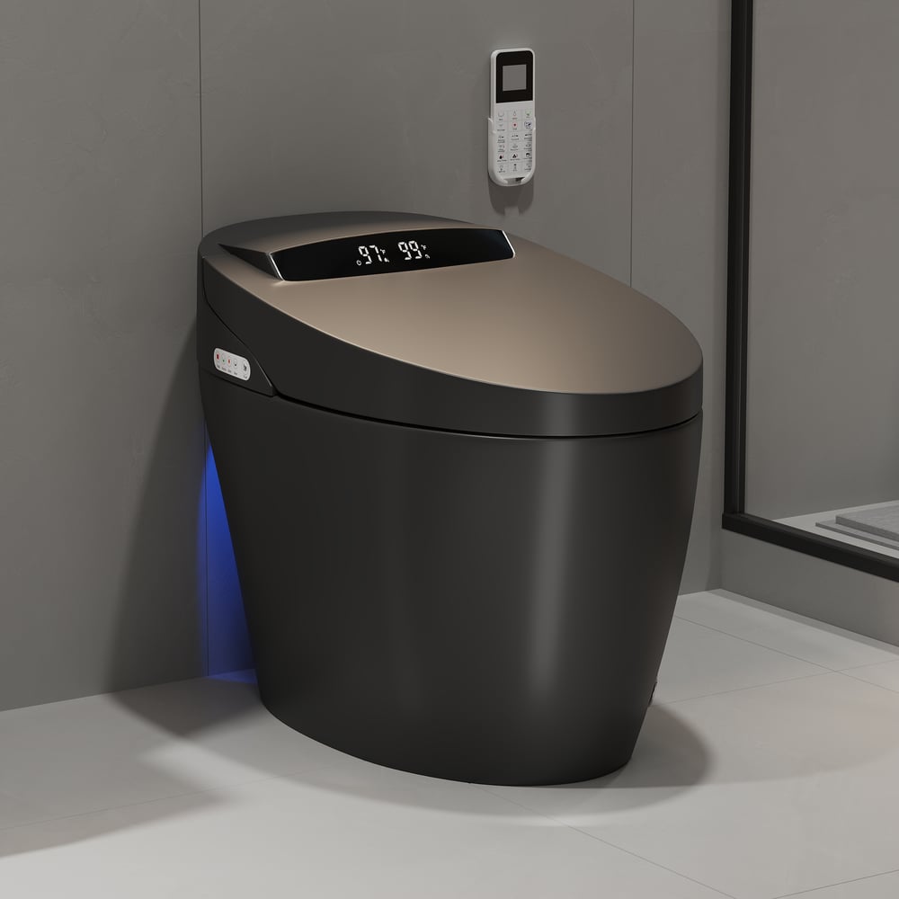 Hynova AX1 Pro Smart Bidet Toilet with Zero Water Pressure & Auto Flush, Black, 1.28 GPF window image