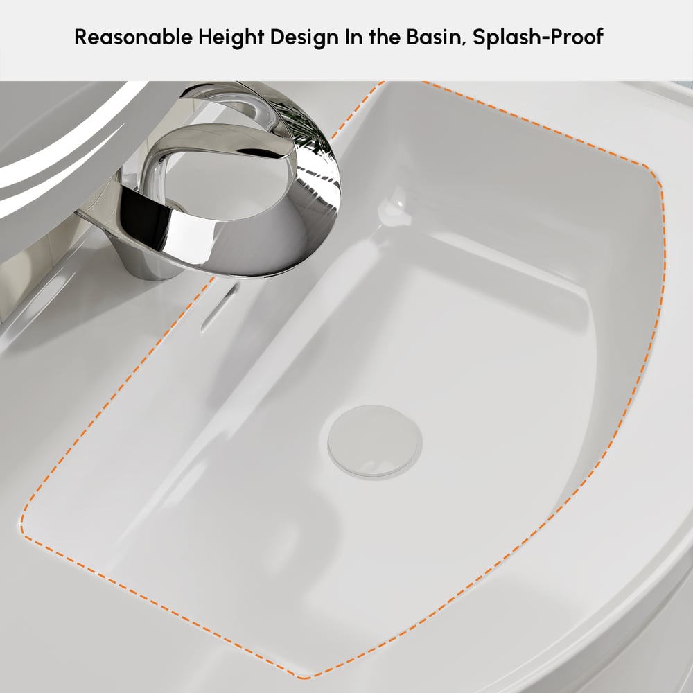 Mobile da bagno curvo galleggiante da 900 mm in mobile da bagno con lavandino singolo con offset destro bianco Immagine della finestra