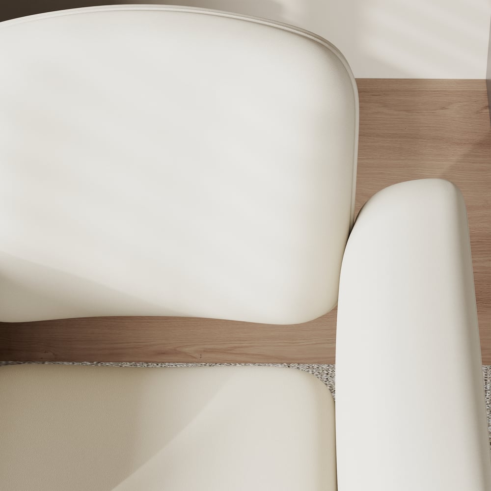 Wood & Faux Leather Office Chair - Ergonomic Adjustable Swivel (Warm White) window image