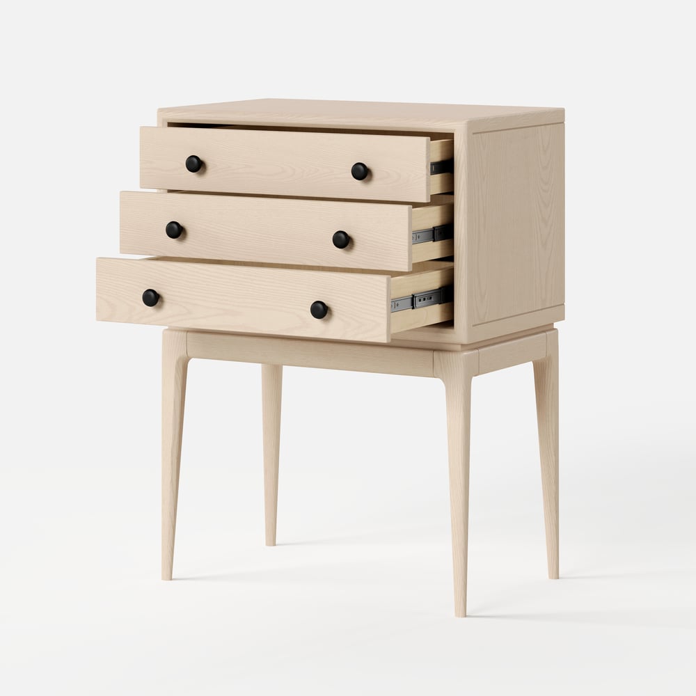 Tanic Mid Century Modern Whitewash Chest Cabinet with Storage 3 Drawers of Ash Wood window image