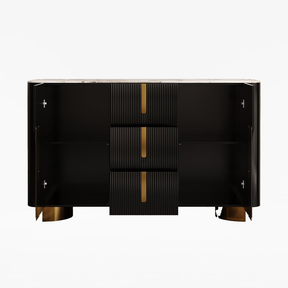 Artus ModernMatte Black 1500mm Sintered Stone Sideboard 3 Drawers Kitchen Buffet Table window image