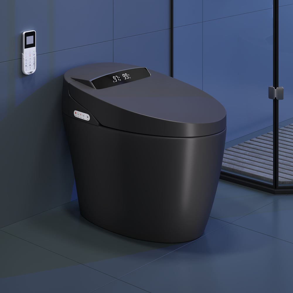 Hynova AX1 Pro Smart Bidet Toilet with Zero Water Pressure & Auto Flush, Black, 1.28 GPF window image