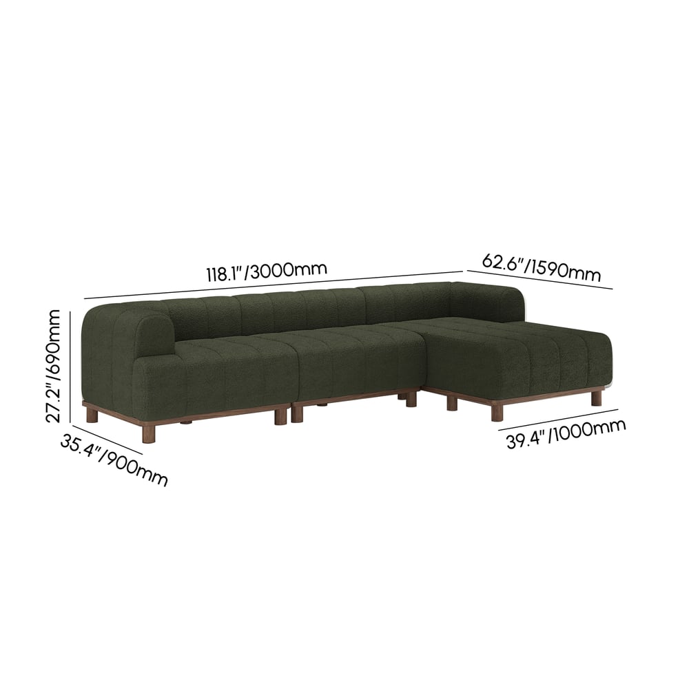 3000mm Boucle 3-Piece L-Shaped Chaise Sectional with Wood Legs weights dimensions image