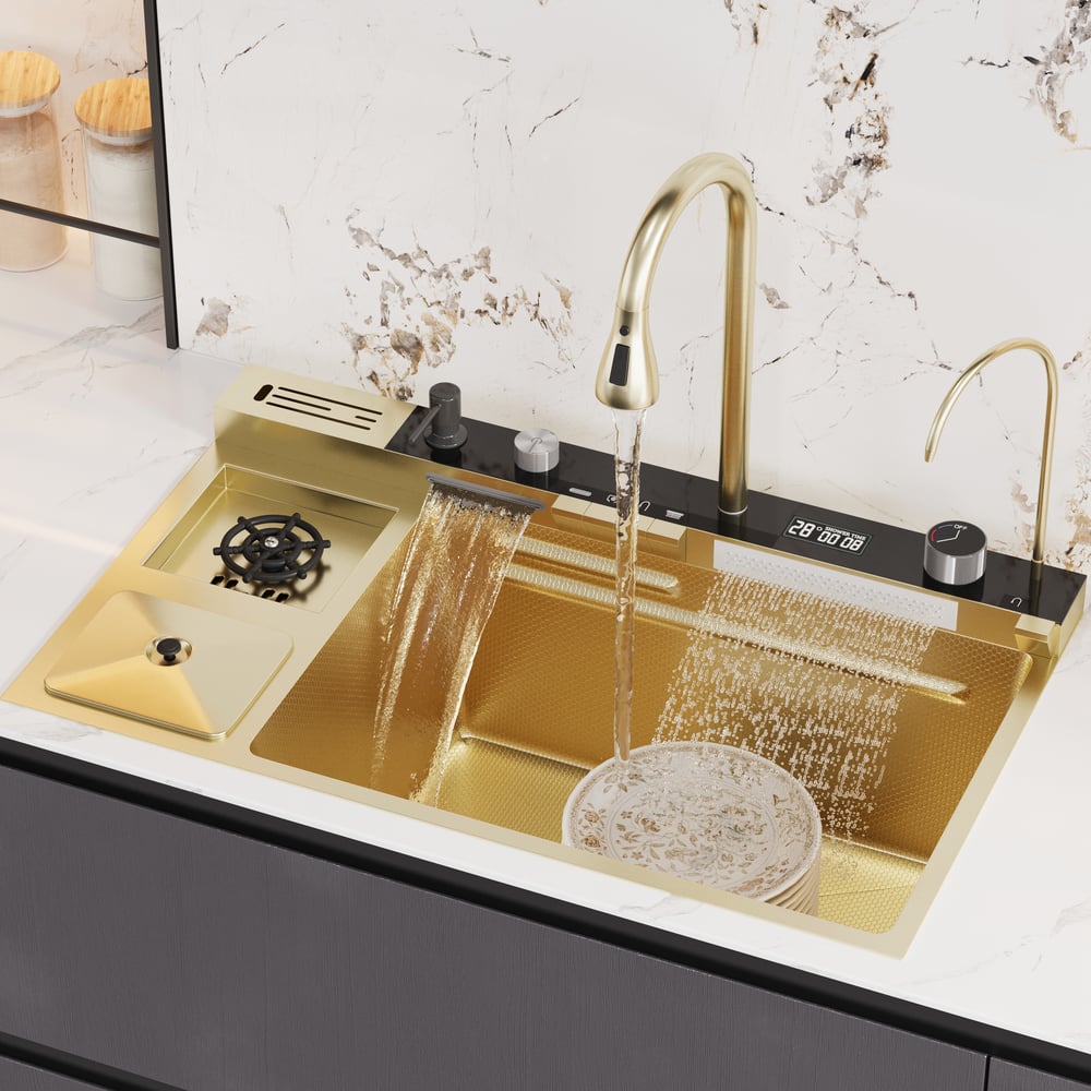 Multi-Function Stainless Steel Kitchen Sink 32.3" × 18.9" with Pull-Out Faucet window image