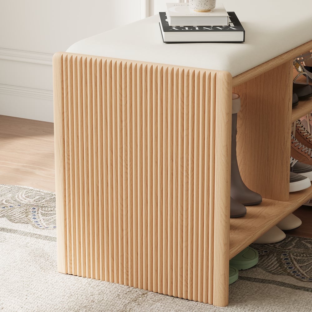 1010 mm große Bank für den Eingangsbereich, Holz, gepolstert Schaufensterbilder