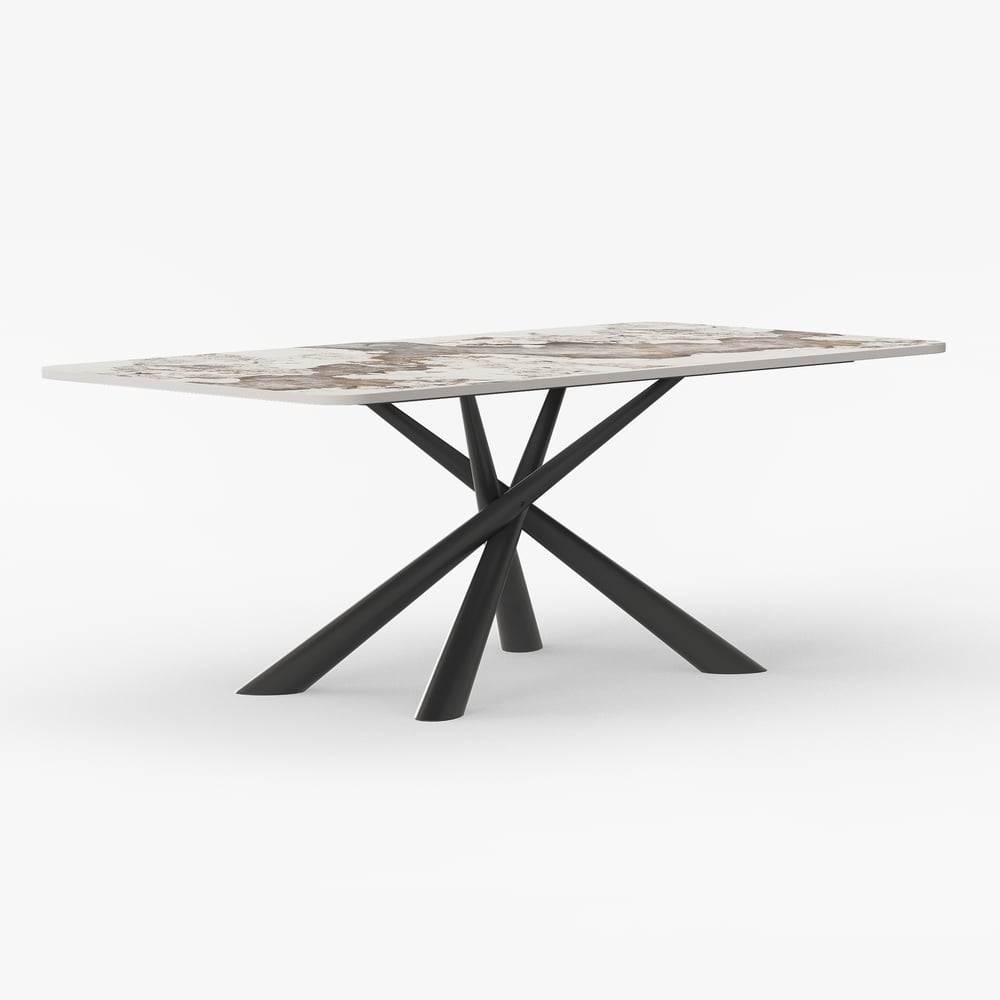 Table de salle à manger rectangulaire moderne en pierre de 2000 mm avec tréteau en acier inoxydable image de fenêtre