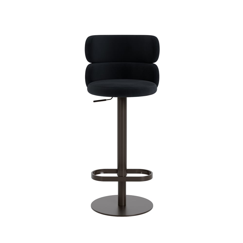 Affordable Modern Adjustable Swivel Bar Stools with Velvet Upholstery Black window image