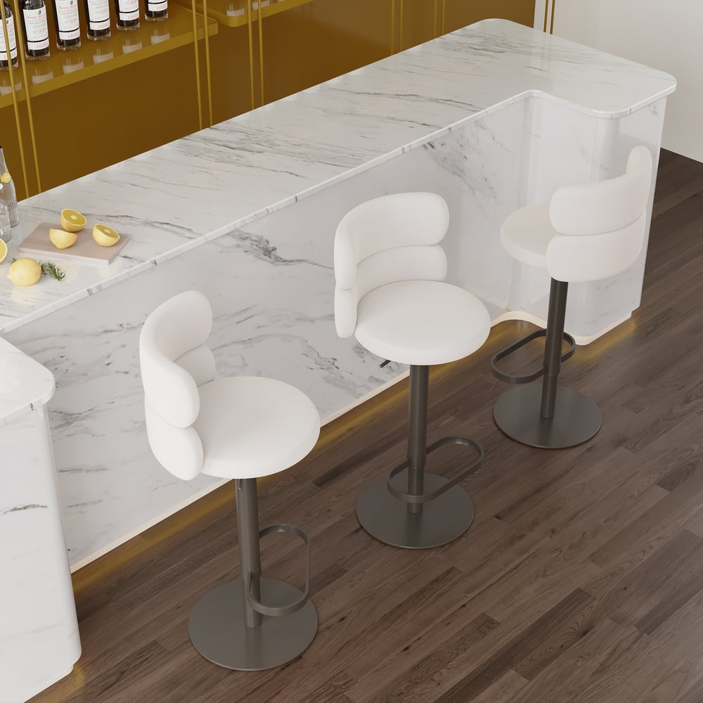 Affordable Luxury Modern Adjustable Swivel Velvet Bar Stools with Upholstery Warm White window image