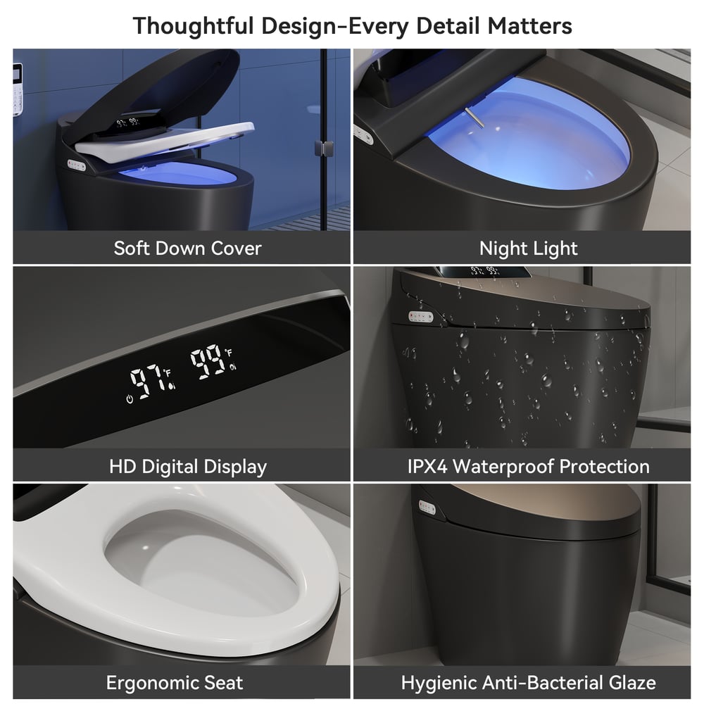 Hynova Automatic Smart Bidet Toilet Matte Black with Built-In Tank 1.28 GPF window image