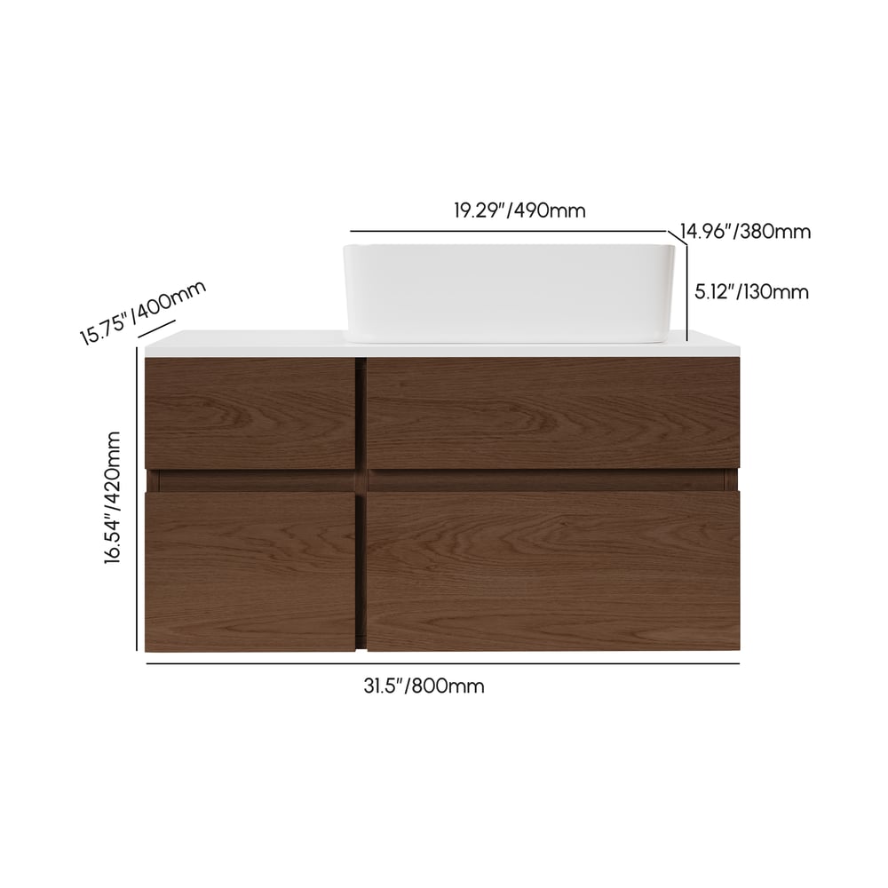 31.5" Bathroom Vanity Set Walnut Modern Floating Bathroom Vanity with Sink weights dimensions image