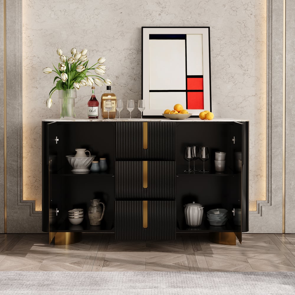 Artus ModernMatte Black 1500mm Sintered Stone Sideboard 3 Drawers Kitchen Buffet Table window image