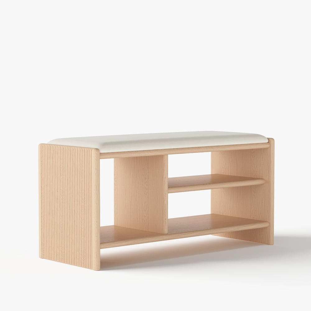 1010 mm große Bank für den Eingangsbereich, Holz, gepolstert Schaufensterbilder