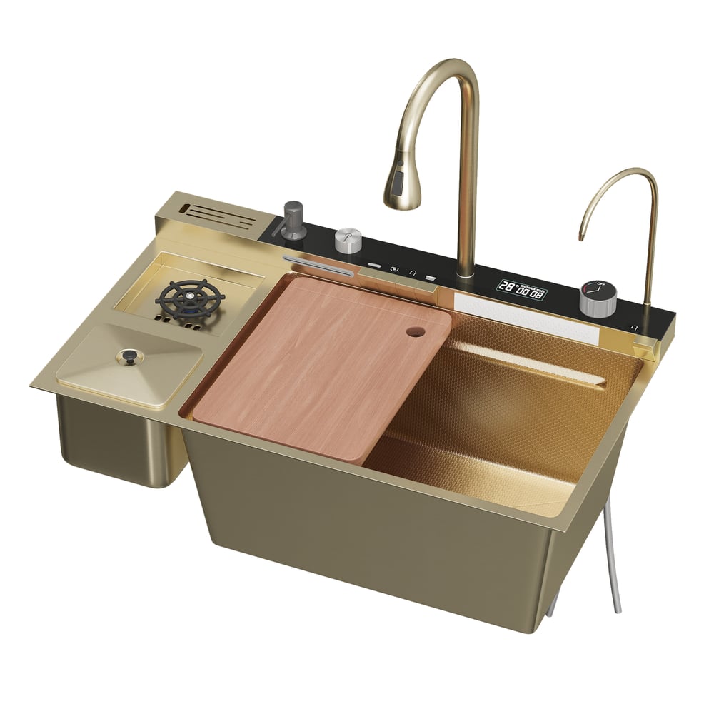 Multi-Function Stainless Steel Kitchen Sink 32.3" × 18.9" with Pull-Out Faucet window image