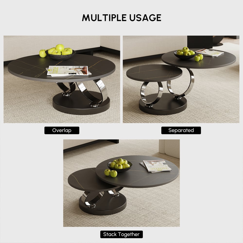 Černý rozkládací konferenční stolek s kovovým podstavcem ve tvaru prstence obrázek okna