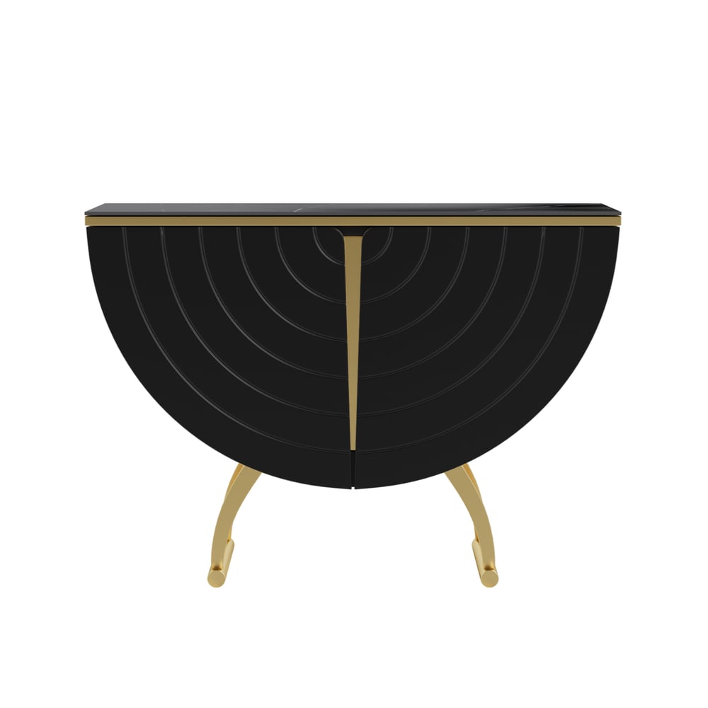 Modern Gold Console Table Sintered Stone Top Entryway Storage Cabinet with Doors window image