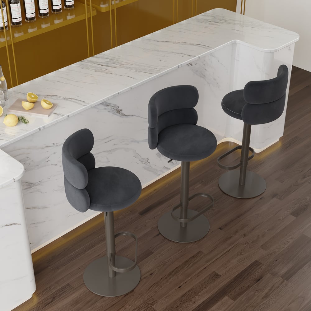 Affordable Modern Adjustable Swivel Bar Stools with Velvet Upholstery Black window image
