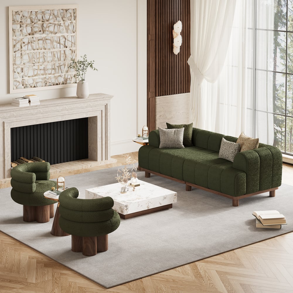 2000mm Boucle 2-Piece Sofa with Wood Legs window image