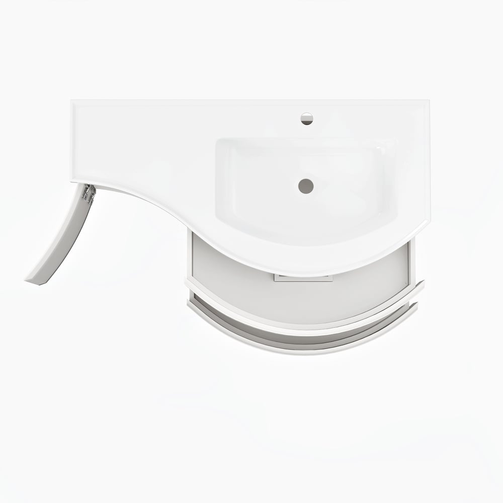 Mobile da bagno curvo galleggiante da 900 mm in mobile da bagno con lavandino singolo con offset destro bianco Immagine della finestra