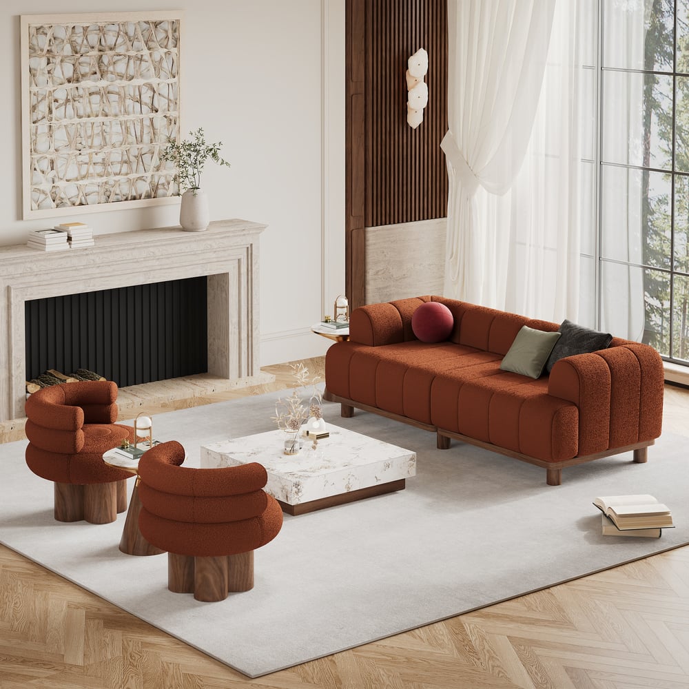 2000mm Boucle 2-Piece Sofa with Wood Legs window image