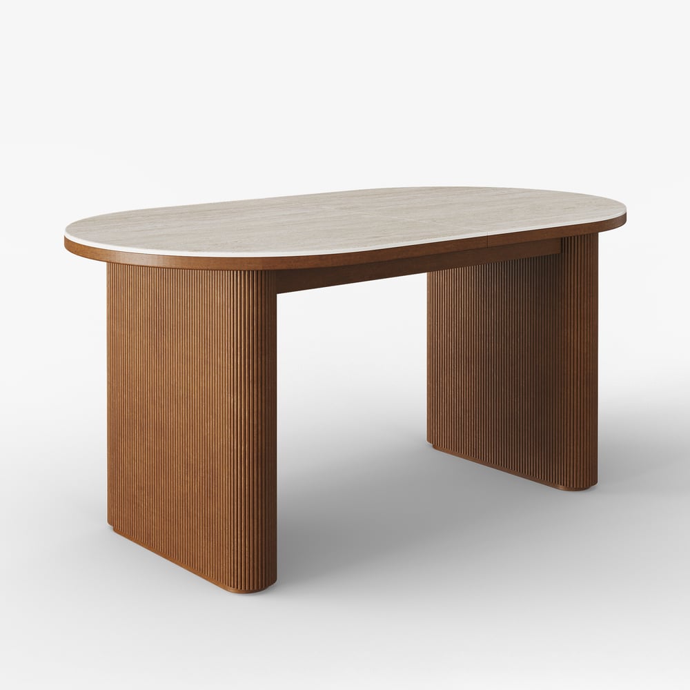 Fluve 2000mm-2400mm Oval Extendable Dining Table Matte Travertine Seats 6-8 People window image