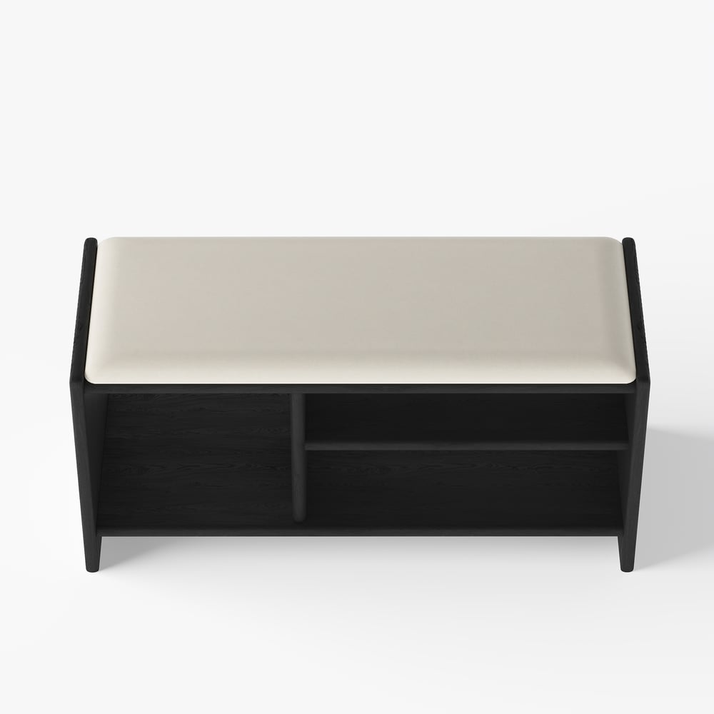 1010mm Wood Shoe Storage Entryway Bench Leather Upholstered window image