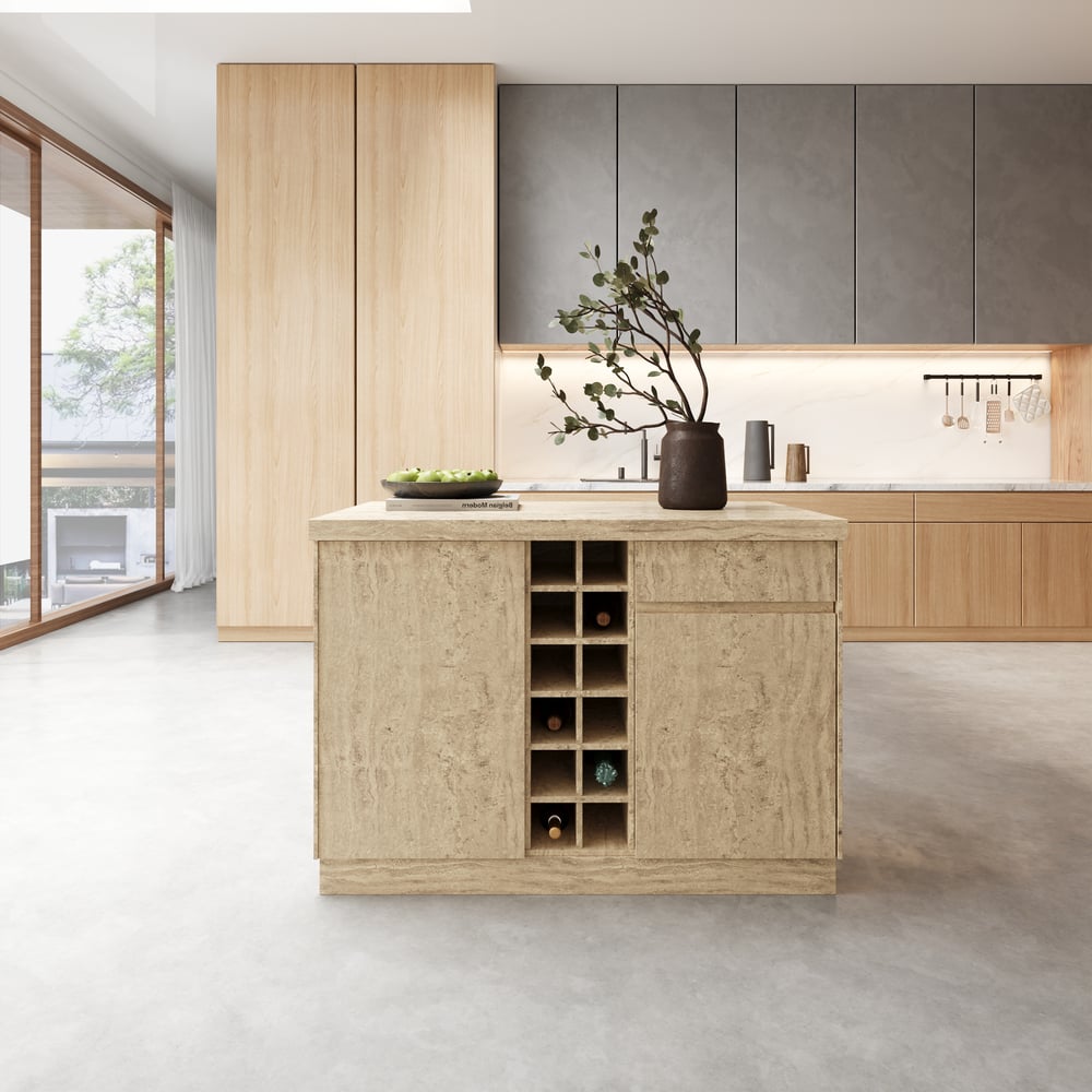 1270mm Kitchen lsland Matte Travertine Wooden Storage Kitchen Cabinet with Light window image