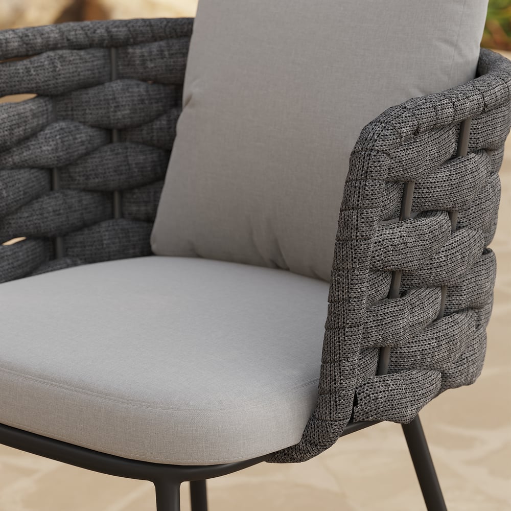 2-delige moderne eetkamerstoel van aluminium en touwen uit het midden van de eeuw, donkergrijs Vensterafbeelding