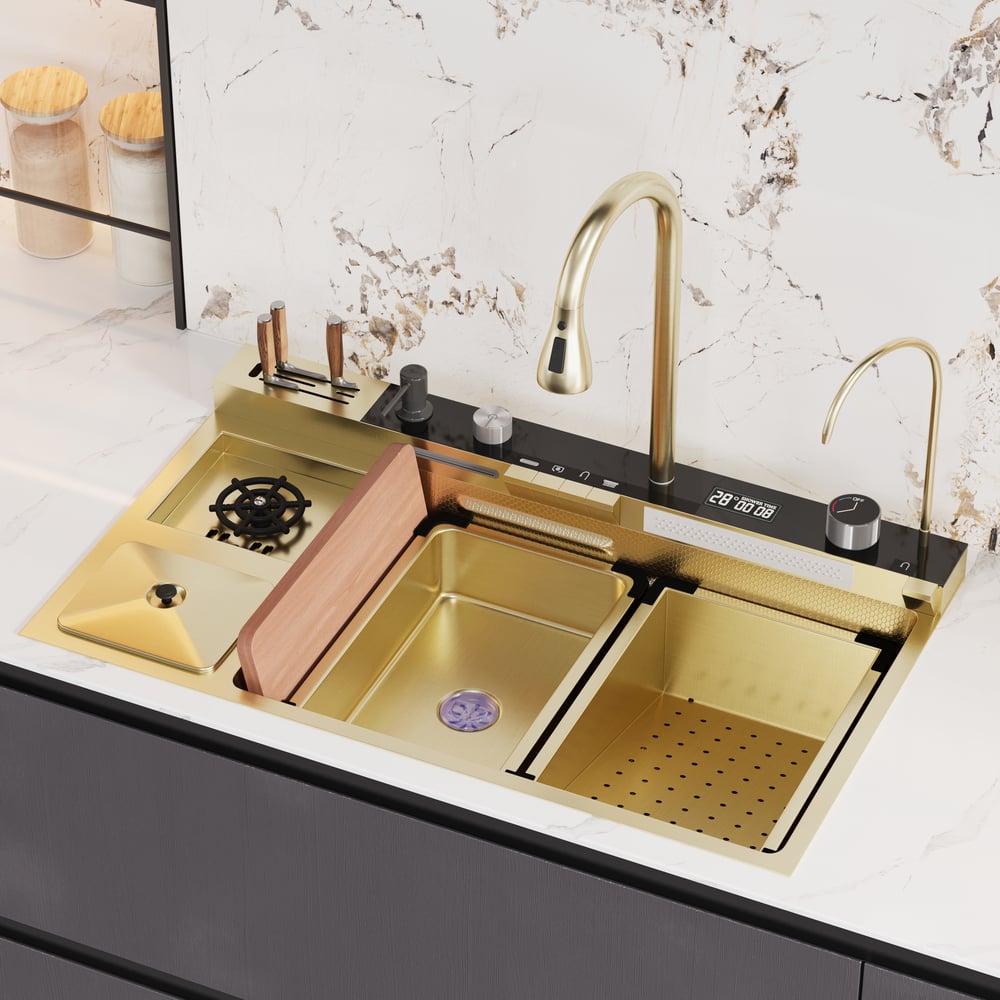 Multi-Function Stainless Steel Kitchen Sink 32.3" × 18.9" with Pull-Out Faucet window image