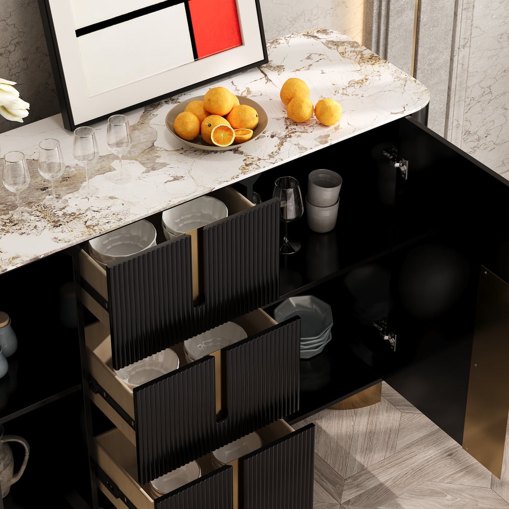 Artus ModernMatte Black 1500mm Sintered Stone Sideboard 3 Drawers Kitchen Buffet Table window image