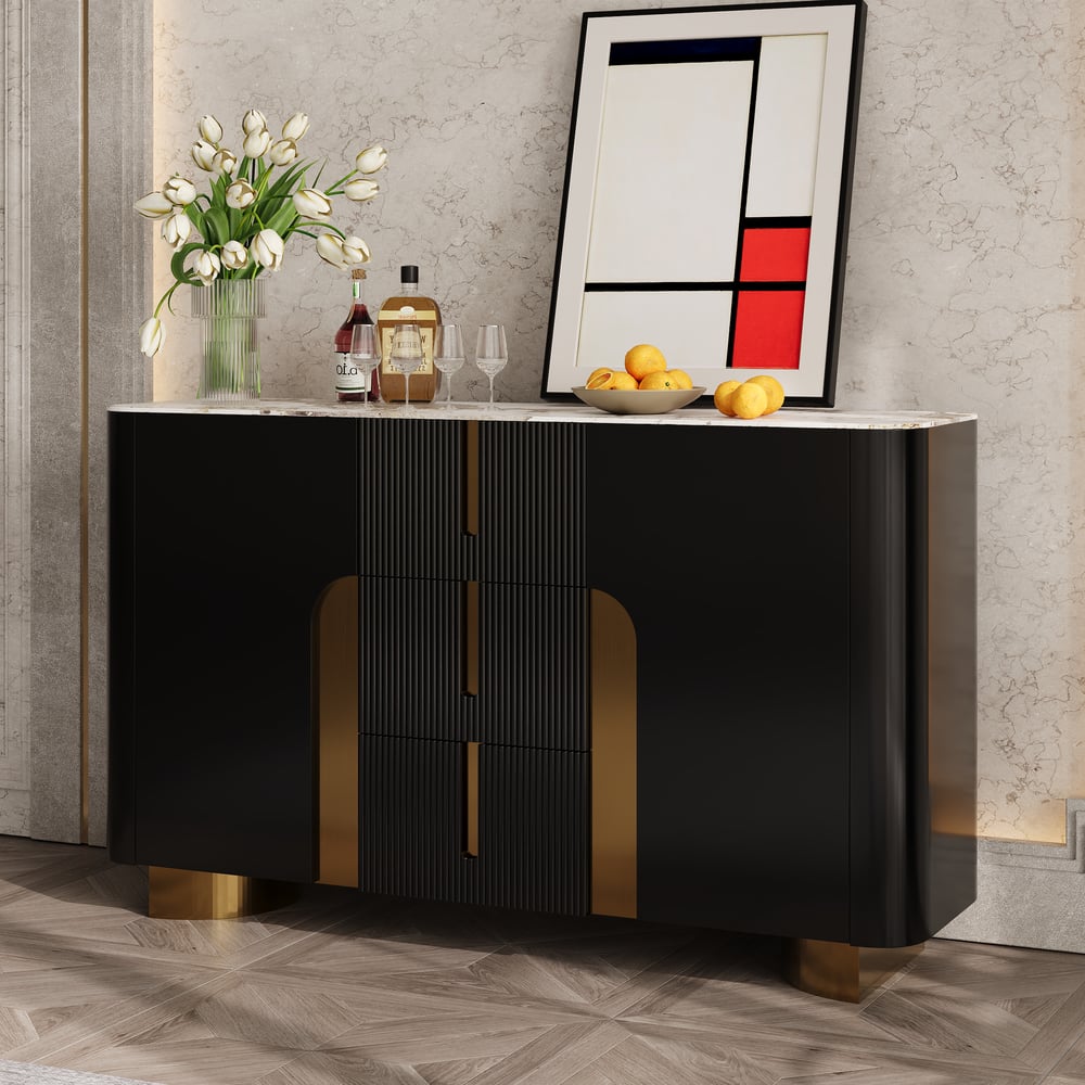 Artus ModernMatte Black 1500mm Sintered Stone Sideboard 3 Drawers Kitchen Buffet Table window image